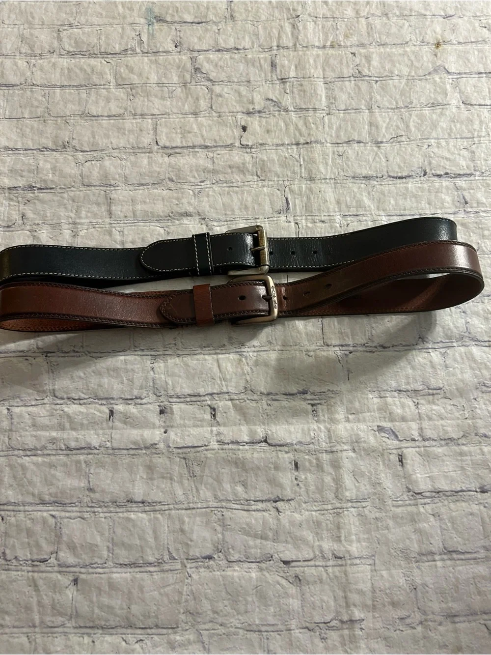 COLUMBIA GENUINE LEATHER CHUNKY BELT SIZE 40 & INDIA MADE BLACK STITCHED 38 BELT